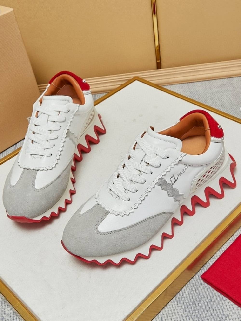 White & Red Women's Zigzag-Soled Sneakers